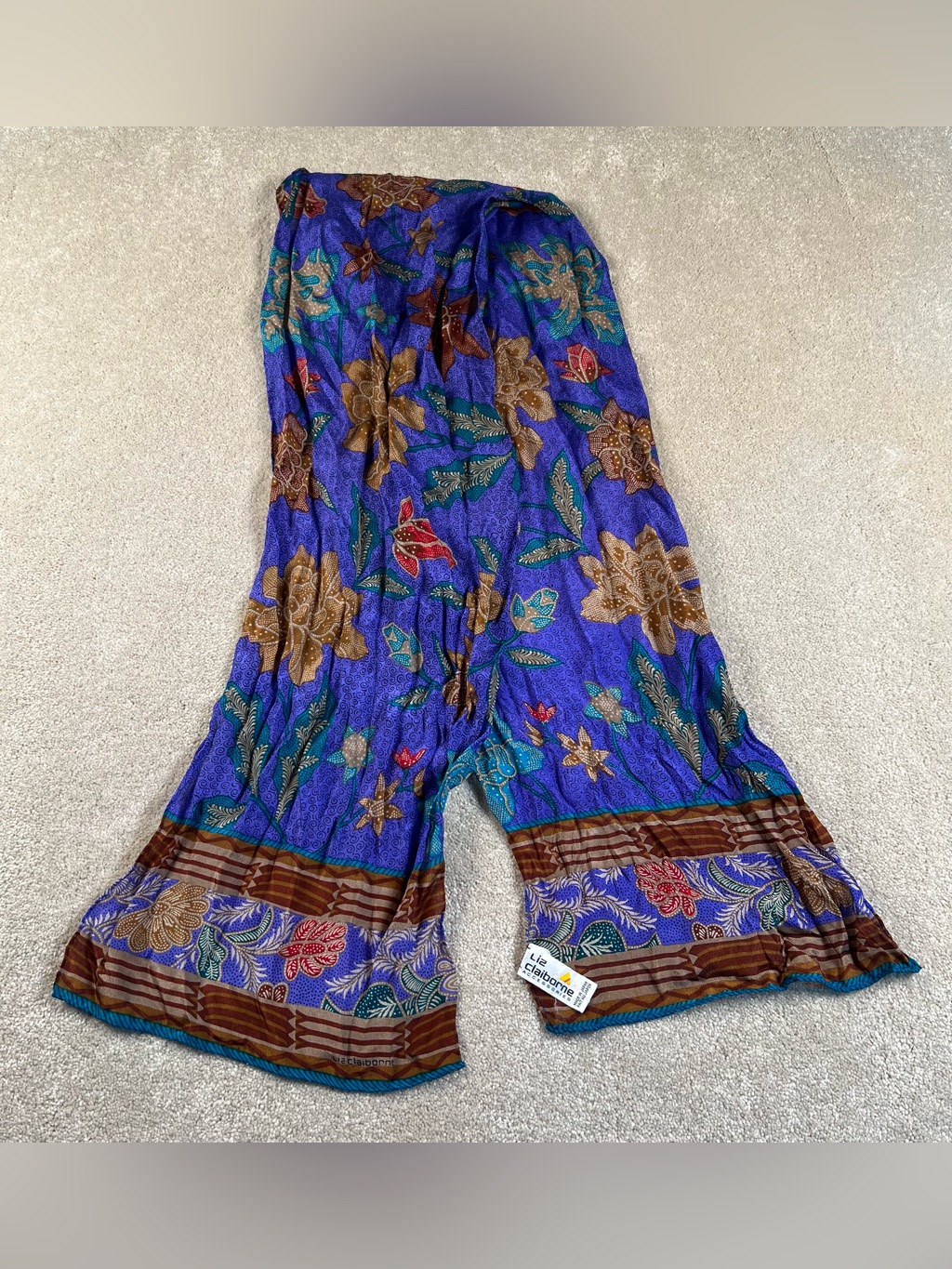 100 Silk Scarf Blue Floral Liz Claiborne